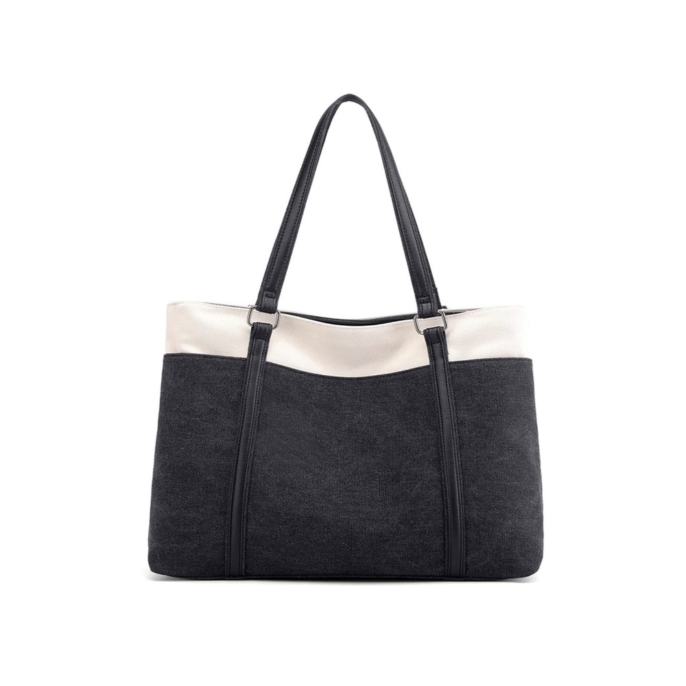 Black and White Canvas Tote Bag - New! - Laptop - Work - Fashion - Accessories